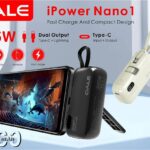 پاوربانک OALE iPower Nano 1 ظرفیت 5000 میلی‌آمپر با شارژ سریع 22.5 وات و خروجی Type-C و Lightning