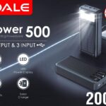 پاوربانک خورشیدی OALE iPower 500 ظرفیت 20000 میلی‌آمپر با چراغ LED قوی، شارژ سولار و 5 خروجی