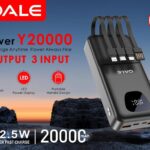 پاوربانک OALE iPower Y20000 ظرفیت 20000 میلی‌آمپر با شارژ سریع 22.5 وات، 6 خروجی و کابل‌های داخلی